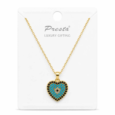 Blue Evil Eye Heart Pendant Necklace